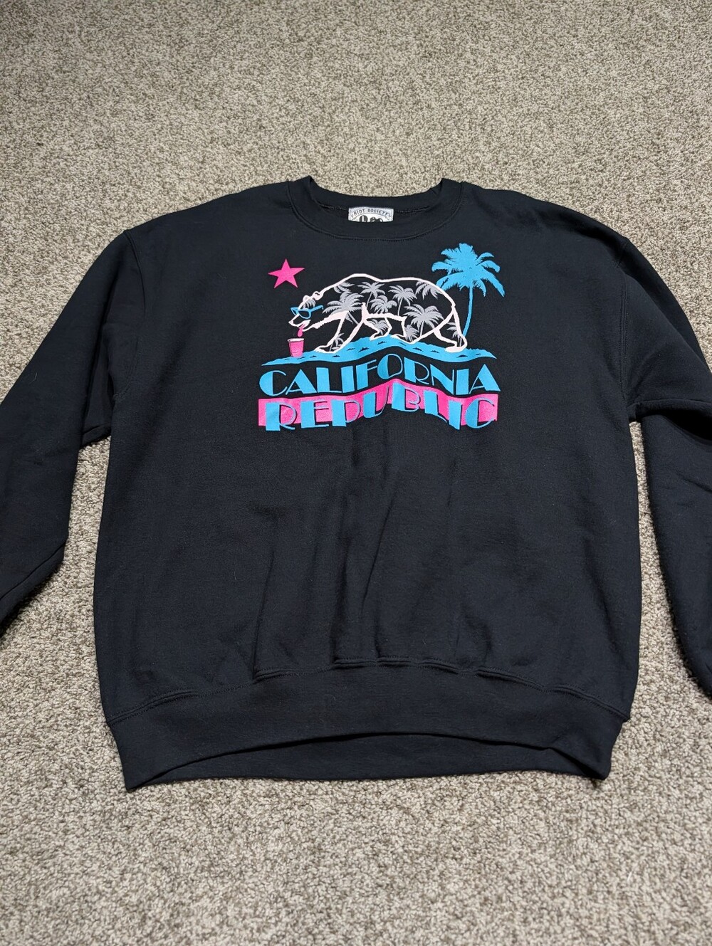 Riot Society California Republic Bear Graphic Crewneck Sweatshirt Size Large